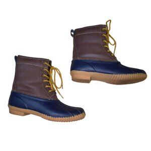 Merona Women’s Duck Rain Boots Size 10 Brown Blue Leather Waterproof Winter